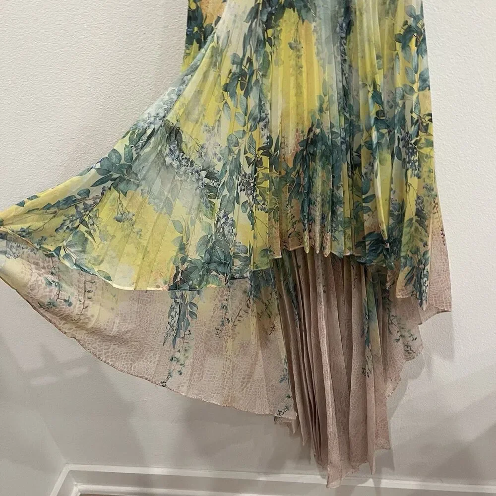 Bebe High Low Pleated Maxi Dress Floral Illusion Stunning Cocktail Women’s Sz 6 - Picture 5 of 12